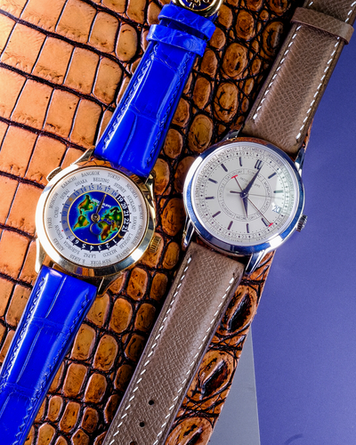 Bespoke Watch Straps in Electric Blue Crocodile & Etoupe Epsom