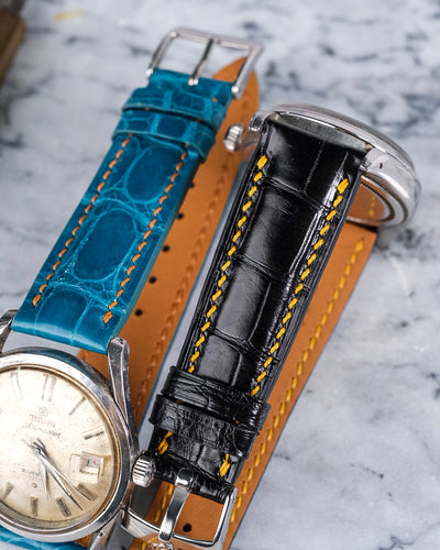 Bespoke Watch Straps in Black & Turquoise Blue Crocodile