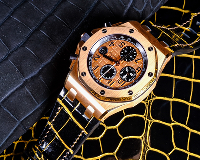 Bespoke Watch Strap in Gold Black Alligator