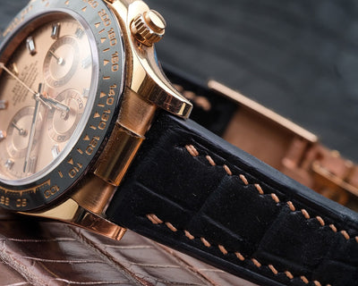 Bespoke Watch Strap in Black Nubuck Alligator