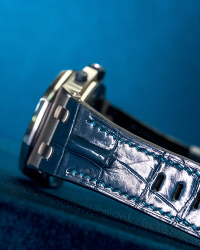 Bespoke Watch Strap in Peacock Blue Crocodile
