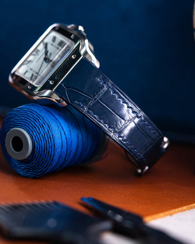 Bespoke Watch Strap in Navy Blue Crocodile