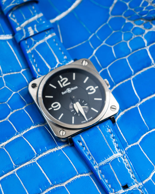 Bespoke Watch Strap in 2 Tone Blue Silver Alligator