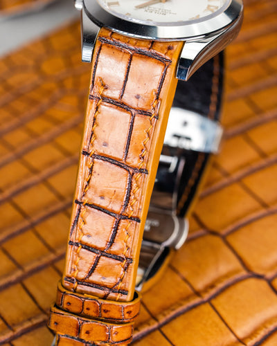 Bespoke Watch Strap in 2 Tone Chestnut Brown Crocodile