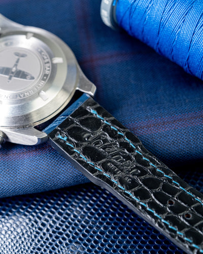 Bespoke Watch Strap in Navy Blue Crocodile
