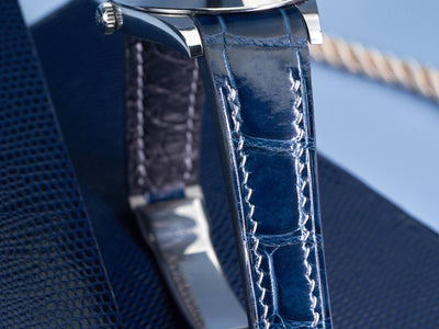 Bespoke Watch Strap in Peacock Blue Crocodile