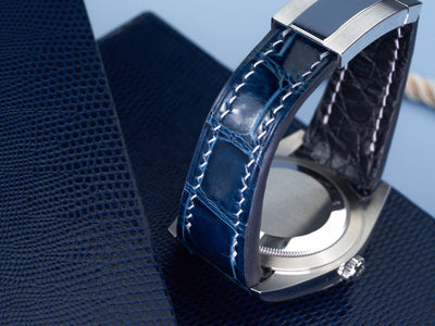 Bespoke Watch Strap in Peacock Blue Crocodile