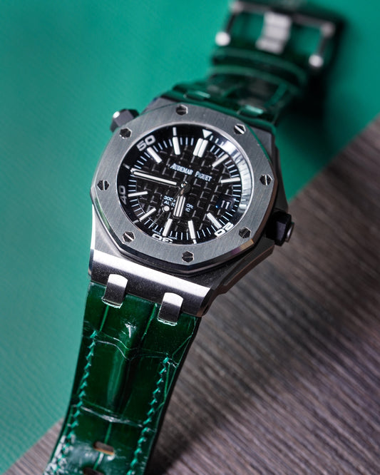 Bespoke Watch Strap in Dark Green Crocodile