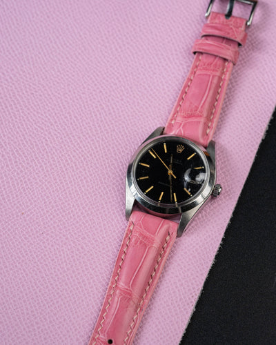 Bespoke Watch Strap In Baby Pink Crocodile