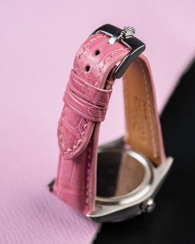 Bespoke Watch Strap In Baby Pink Crocodile