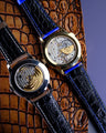 Bespoke Watch Straps in Electric Blue Crocodile & Etoupe Epsom