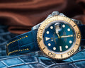 Bespoke Watch Strap in Peacock Blue Crocodile