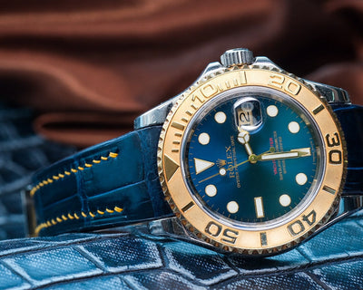 Bespoke Watch Strap in Peacock Blue Crocodile