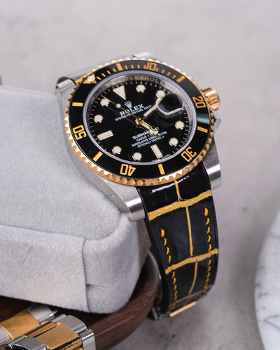Bespoke Watch Strap in Gold Black Alligator