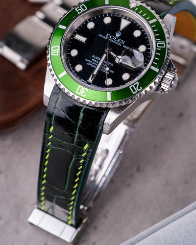 Bespoke Watch Strap in Hunter Green Crocodile
