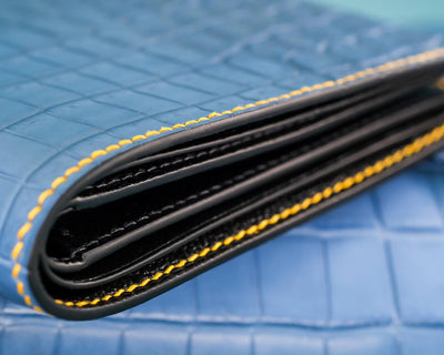 Bespoke Bifold Wallet in Baby Blue Himalayan Crocodile Leather