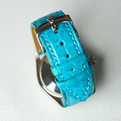 Bespoke Watch Strap in Turquoise Blue Circular Grains Alligator