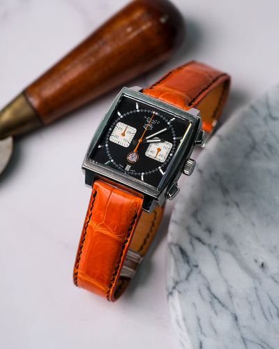 Bespoke Watch Strap in Volcano Orange Alligator