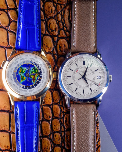 Bespoke Watch Straps in Electric Blue Crocodile & Etoupe Epsom