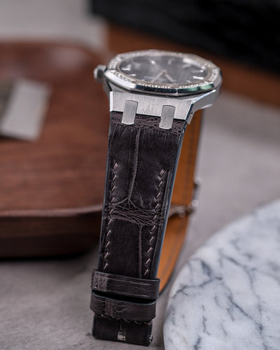 Bespoke Watch Strap in Charcoal Grey Crocodile