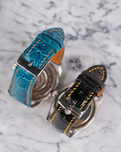 Bespoke Watch Straps in Black & Turquoise Blue Crocodile