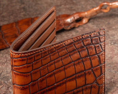 Bespoke Bifold Wallet in 2 Tone Dark Brown Crocodile