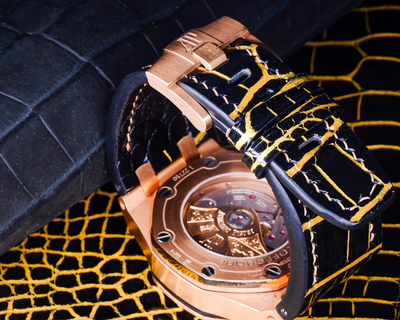 Bespoke Watch Strap in Gold Black Alligator