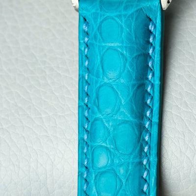 Bespoke Watch Strap in Turquoise Blue Circular Grains Alligator