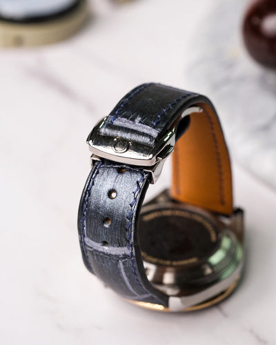 Bespoke Watch Strap in Black Silver Crocodile