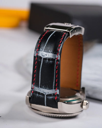 Bespoke Watch Strap in Black Silver Crocodile