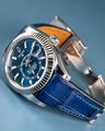 Bespoke Watch Strap in Tie Dye Blue Crocodile