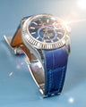 Bespoke Watch Strap in Tie Dye Blue Crocodile