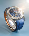 Bespoke Watch Strap in Tie Dye Blue Crocodile