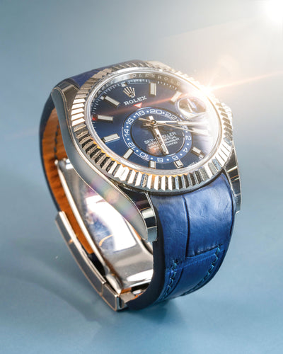 Bespoke Watch Strap in Tie Dye Blue Crocodile