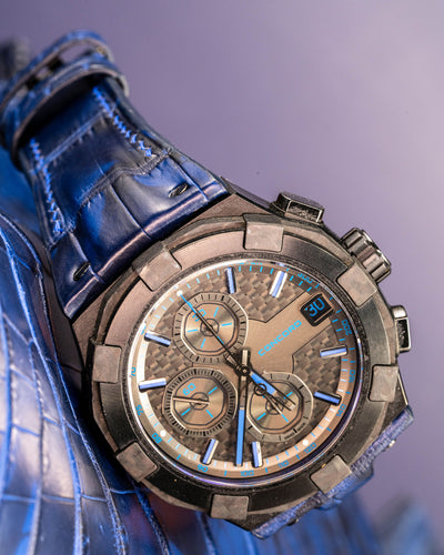 Bespoke Watch Strap in Tie Dye Blue Crocodile
