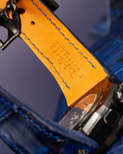 Bespoke Watch Strap in Tie Dye Blue Crocodile