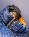 Bespoke Watch Strap in Tie Dye Blue Crocodile