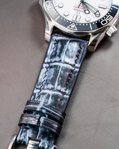 Bespoke Watch Strap in Black Silver Alligator