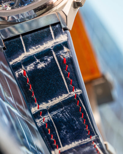 Bespoke Watch Strap in Tainted Blue Snowflake Crocodile