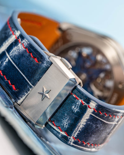 Bespoke Watch Strap in Tainted Blue Snowflake Crocodile