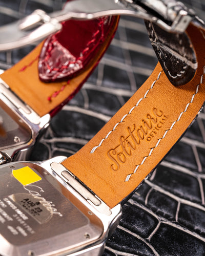 Bespoke Watch Straps in Black Silver Alligator & Blood Red Crocodile