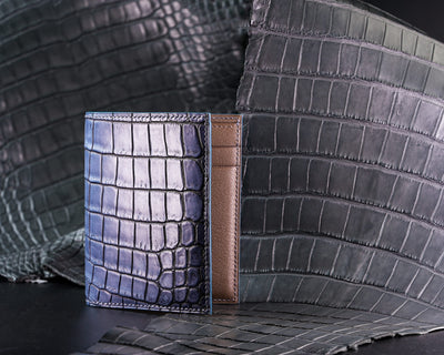 Bespoke Bifold Wallet in Grey Rubbed Off Crocodile
