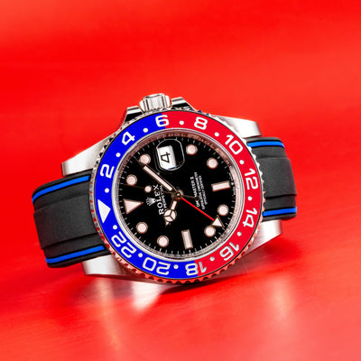 Solitaire Rubber straps in Navy Black for Rolex GMT-Master II Pepsi 126718BLRO