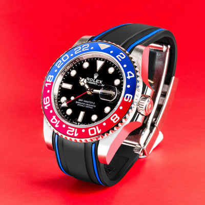 Solitaire Rubber straps in Navy Black for Rolex GMT-Master II Pepsi 126718BLRO