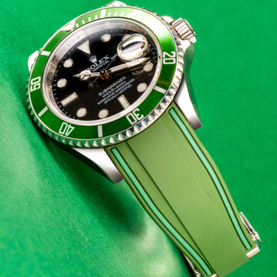 Solitaire Rubber straps in Deep Emerald Green for Rolex Submariner Kermit