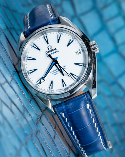 Bespoke Watch Strap in Tie Dye Blue Crocodile