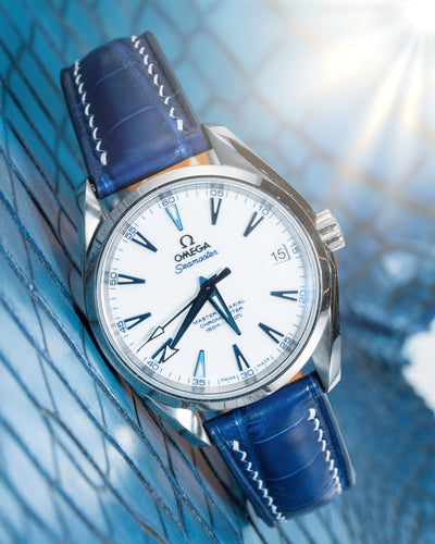 Bespoke Watch Strap in Tie Dye Blue Crocodile