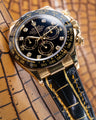Bespoke Watch Strap in Gold Black Alligator
