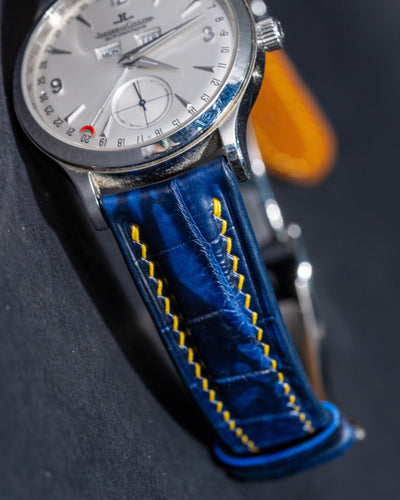 Bespoke Watch Strap in Tie Dye Blue Crocodile