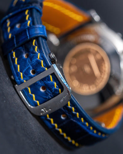 Bespoke Watch Strap in Tie Dye Blue Crocodile